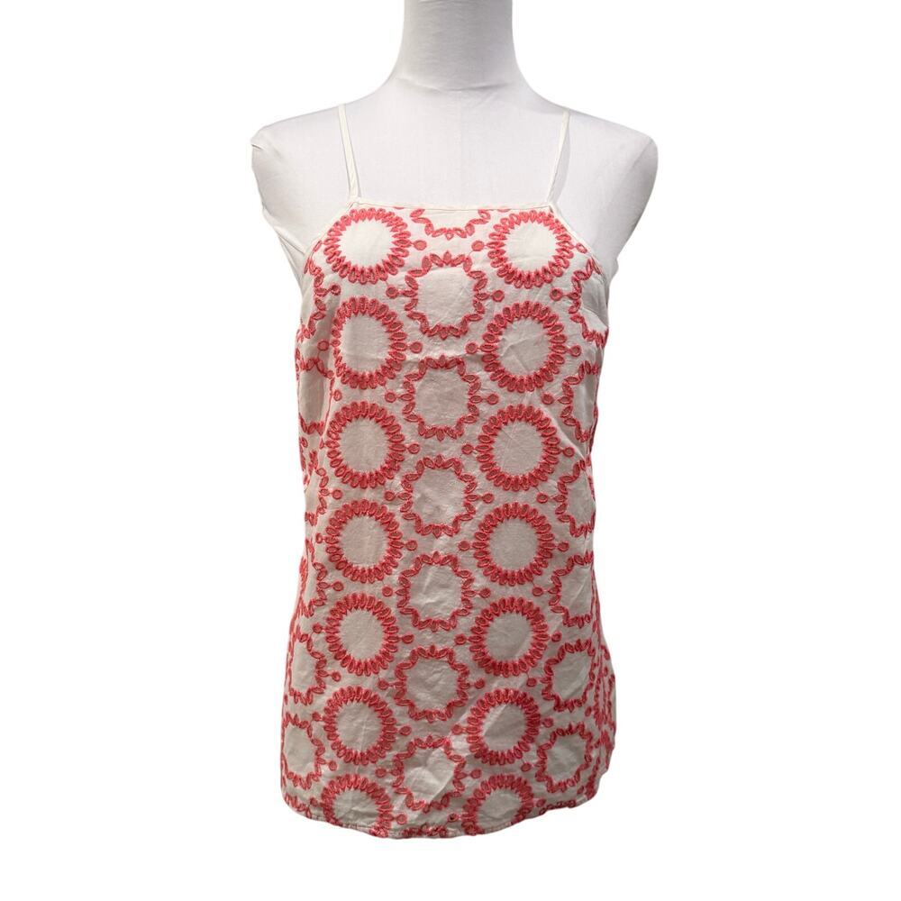 Banana Republic Milly Cotton Embroidered  Eyelet Tank Coral Pink White Medium